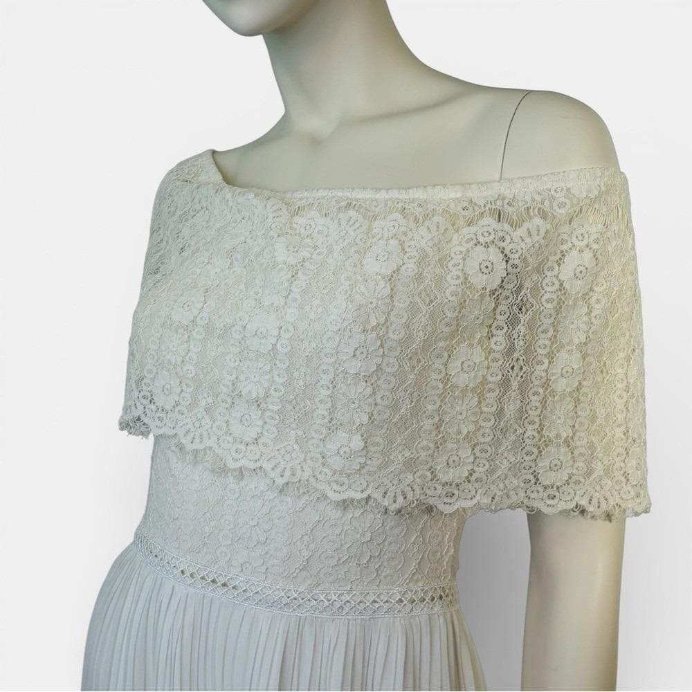 Vintage 1970s White Lace Bodice & Cape Collar Dress w/ Sheer Overlay Boho - Picture 7 of 14